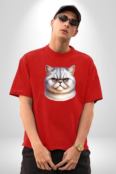 Angemiel تي شيرت مطبوع عليه Hard Looks This Cat Is Afraid of Red مقاس كبير للنساء والرجال