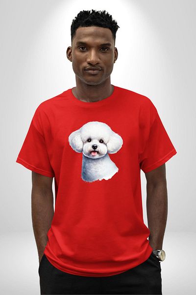 Angemiel Bichon Frise Red Sweet Small Breed Dog Red Oversize Women's Men's Front Printed T-Shirt