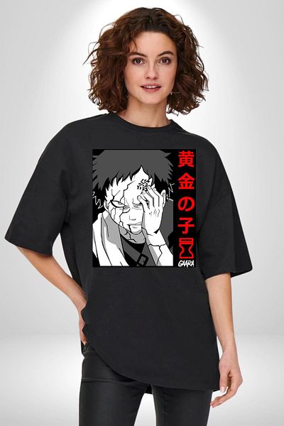 Angemiel Gaara Sand's Child Anime Black Oversize Women's Men's Front Printed T-Shirt