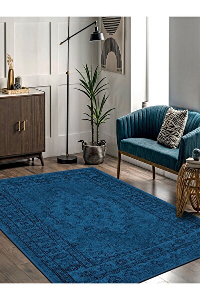 rugseason Vitage mavi göbekli eskitme model dokuma taban kilim