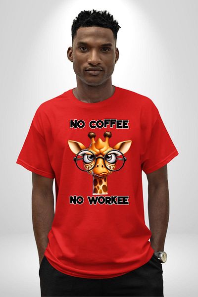 Angemiel I Can'T Work Without Coffee Giraffe Funny Design Red Oversize Women's Men's Front Printed T-Shirt