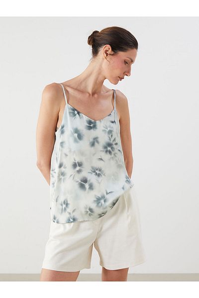 LC Waikiki Green V-Neck Floral Strap Blouse