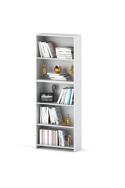 Meble Regał Na Książki Biurowy Biały 70 CM z 5 Półkami Segregatory Zabawki Loft