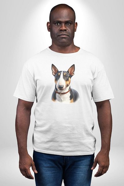 Angemiel تي شيرت مطبوع من الأمام للنساء والرجال باللون الأبيض من Brave Miniature Bull Terrier Dog