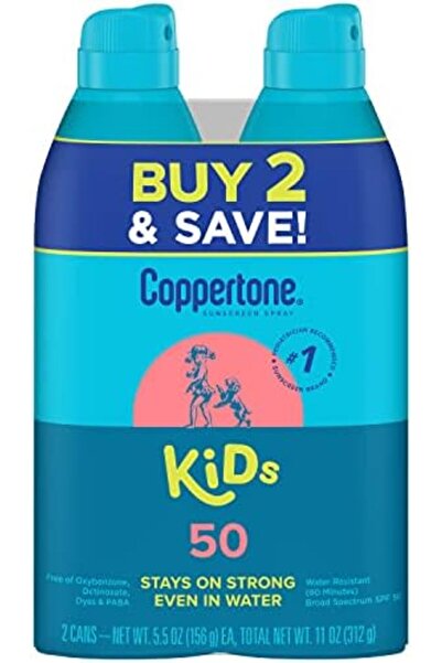 Coppertone KIDS Sunscreen Continuous Spray SPF 50 (5.5 Ounce, Pack of 2)