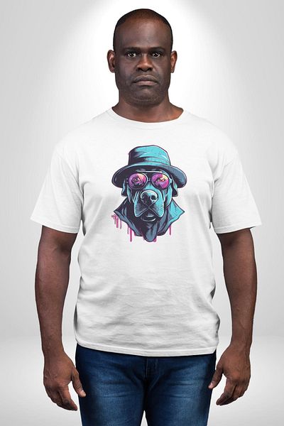Angemiel Hard Look Hat Dog White Oversize Women's Men's Front Printed T-Shirt