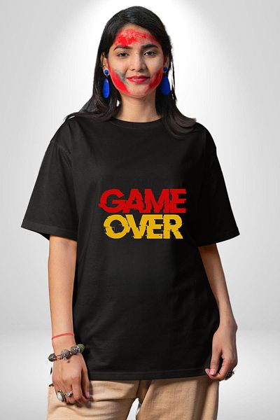 Angemiel Game over Printed Graphic Black Oversize Women's Men's Front Printed T-Shirt for Game Enthusiasts
