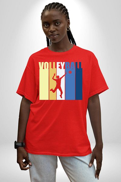 Angemiel Volleyball Written Colorful Energetic Design Red Oversize Women's Men's Front Printed T-Shirt