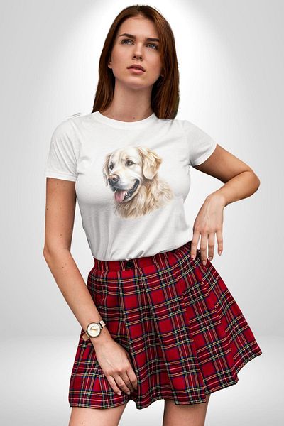Angemiel Cute Golden Retriever Dog Friendly White Oversize Women's Men's Front Printed T-Shirt
