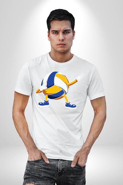 Angemiel Volleyball Ball Dabbing White Oversize Women's Men's Front Printed T-Shirt