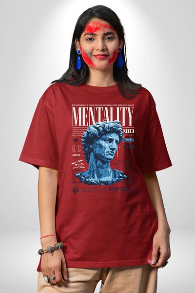 Angemiel Mentalite and Power Mental Legacy Deep Thoughts Red Oversize Women Men Front Printed T-Shirt