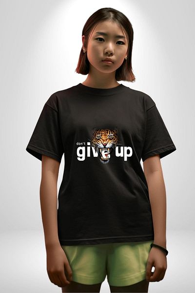 Angemiel Quit Printed Tiger Motivational Design Black Oversize Women's Men's Front Printed T-Shirt