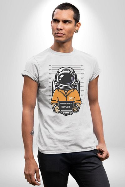 Angemiel تي شيرت مطبوع من الأمام لرائد الفضاء من Space Police باللون الأبيض للنساء والرجال