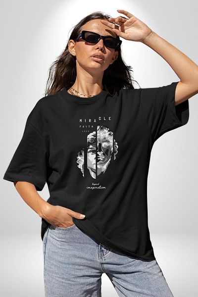 Angemiel Beyond Imagination Printed Black Oversize Women's Men's Front Printed T-Shirt