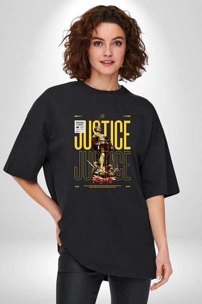 Angemiel Justice and Rights Black Oversize Women's Men's Front Printed T-Shirt