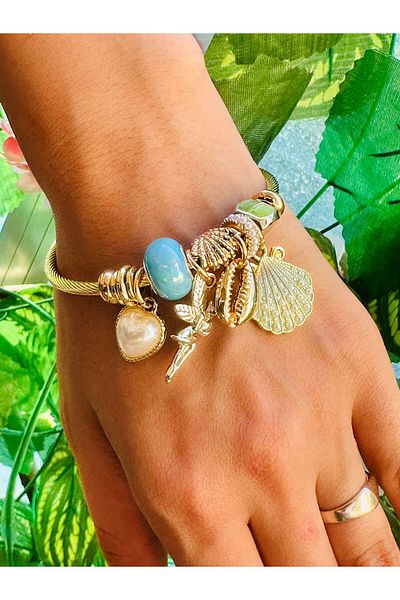 Gönülden Tasarım Sea Shell Angel and Heart Women's Handcuff Bracelet