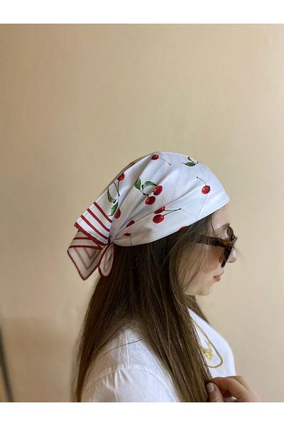 sema aksesuar Cherry Patterned Bandana - Summer Hair Accessory - Scarf - Gift