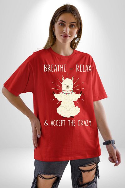 Angemiel Yoga Dance of Peace and Strength Red Oversize Women's Men's Front Printed T-Shirt