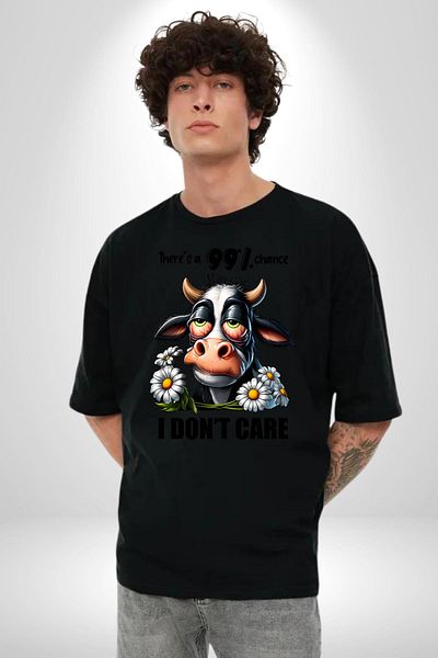 Angemiel Cow Sleeping Cow for Relaxing Funny Design Black Oversize Women Men Front Printed T-Shirt