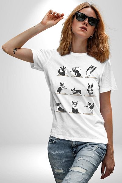 Angemiel Yoga Doing Yoga Dog Doing Yoga White Oversize Women's Men's Front Printed T-Shirt
