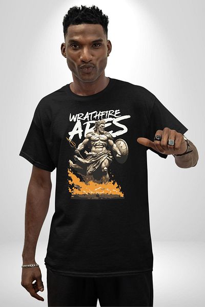 Angemiel The Power of Ares God of War Black Oversize Women's Men's Front Printed T-Shirt