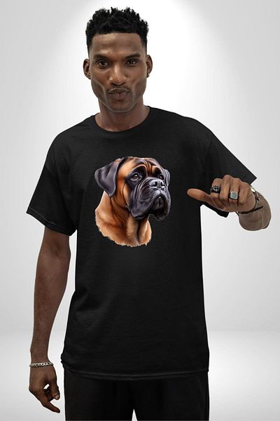 Angemiel Strong Bullmastiff Dog Black Oversize Women's Men's Front Printed T-Shirt