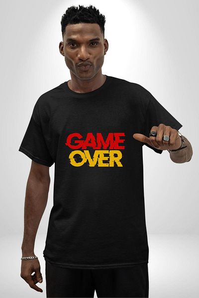 Angemiel Game over Printed Graphic Black Oversize Women's Men's Front Printed T-Shirt for Game Enthusiasts