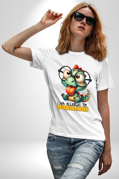 Angemiel I Have Allergies to the Morning Summer Funny White Oversize Women Men Front Printed T-Shirt