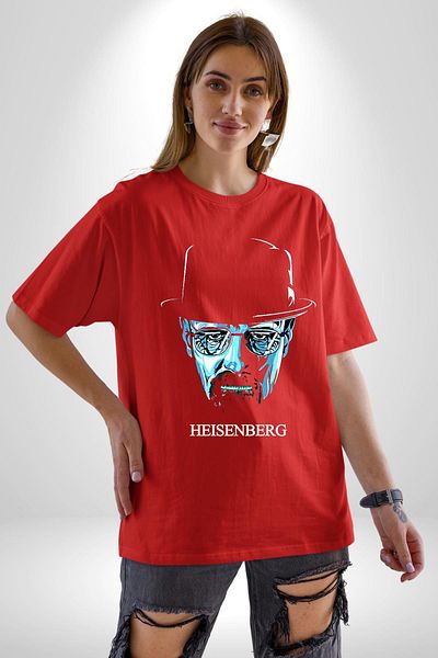 Angemiel Breaking Bad Heisenberg Character Red Oversize Women's Men's Front Printed T-Shirt