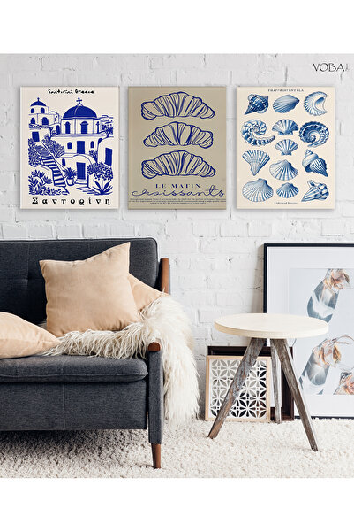 VOBA STORE 3 Piece Decorative Mdf Blue Painting Set