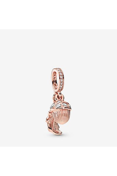 OEM Pandantiv compatibil cu brățara Pandora, model Acorn & Leaf, realizat din argint, culoare auriu-roz