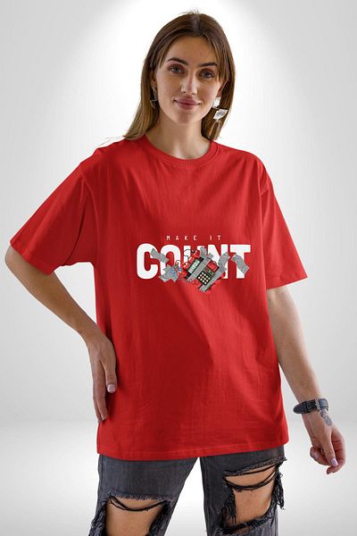 Angemiel Every Moment Precious Hair Printed Red Oversize Women's Men's Front Printed T-Shirt
