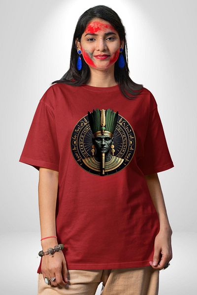 Angemiel Origin of Nature God of Tatenen Egypt Red Oversize Women's Men's Front Printed T-Shirt