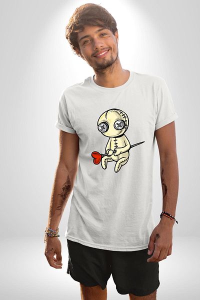 Angemiel تي شيرت Love and Pain Needle Voodoo Love أبيض كبير الحجم للنساء والرجال مطبوع من الأمام