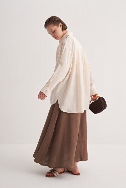 EBU Prive Women's Organic Cotton Oversize Robe Shirt Beige