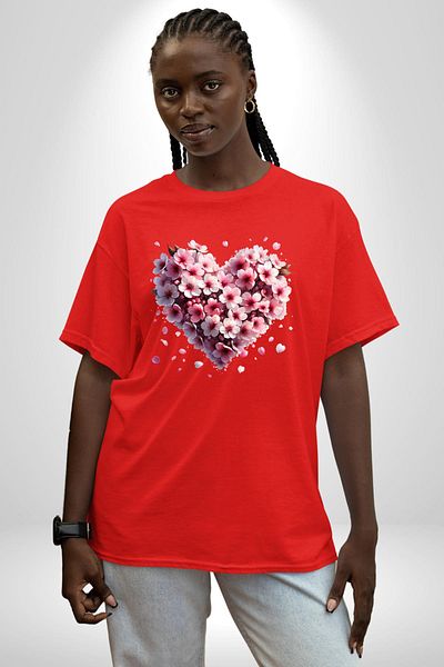 Angemiel Cherry Blossom Japanese Culture the Coming of Spring Red Oversize Women Men Front Printed T-Shirt