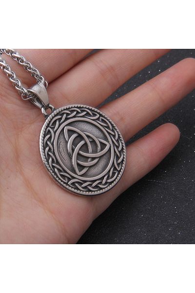 Viking Nordic Mythology Triangle Amulet Retro Tarnish&Rustproof 316L Steel Necklace