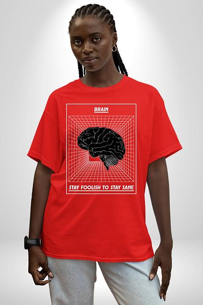 Angemiel Brain: the Way to Protect Mental Health Red Oversize Women Men Front Printed T-Shirt