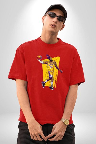 Angemiel Basketball Cartoon Special Design Red Oversize Women's Men's Front Printed T-Shirt