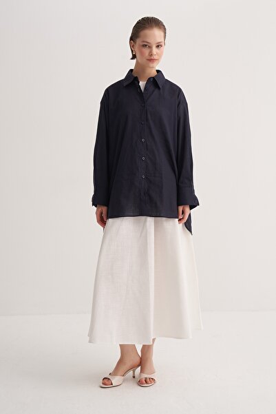 EBU Prive Жіноча сорочка з органічної бавовни Oversize з капюшоном, синя