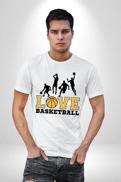 Angemiel تي شيرت Street Basket Love باللون الأبيض مقاس كبير للنساء والرجال مطبوع من الأمام مع كرة السلة