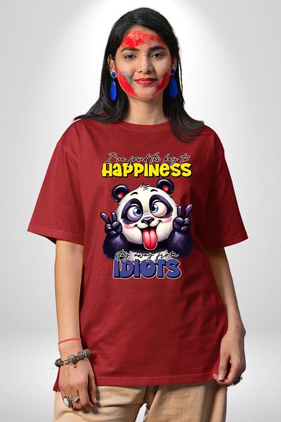 Angemiel I Found the Key to Happiness Panda Funny Design Red Oversize Women Men Front Printed T-Shirt