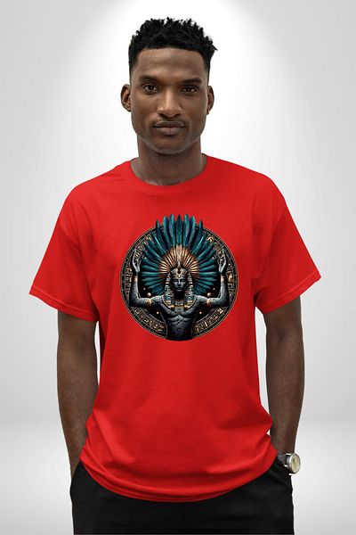 Angemiel Shu Atmosphere God Figured Egyptian Red Oversize Women's Men's Front Printed T-Shirt