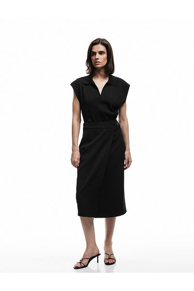 Koton Midi Double Breasted Pencil Skirt with Metal Accessory Detail