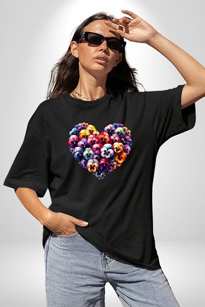 Angemiel Violet Blue Violet Love Black Oversize Women's Men's Front Printed T-Shirt