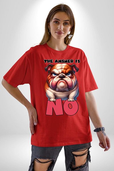 Angemiel Exact Answer No Irritable Bulldog Red Oversize Women's Men's Front Printed T-Shirt