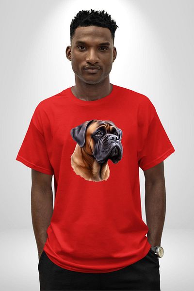 Angemiel Strong Bullmastiff Dog Red Oversize Women's Men's Front Printed T-Shirt