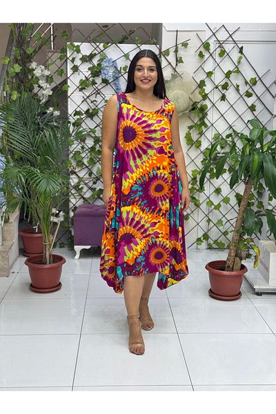Punta Otantik Bd13301 Viscose Sleeveless Basement Tie-Dye Dress