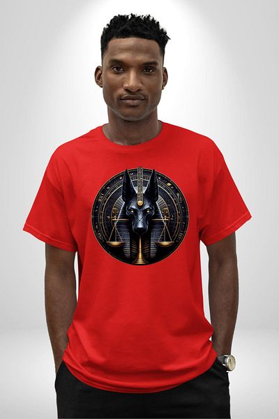 Angemiel Anubis Guardian of the Land of the Dead Justice Egypt Red Oversize Women's Men's Front Printed T-Shirt