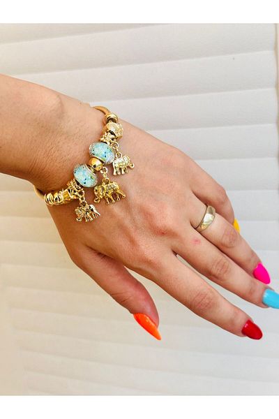 Gönülden Tasarım Crystal Beaded Elephant Clamp Women's Bracelet